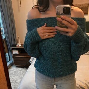 Blue Off-Shouder Knit Anthropologie Sweater